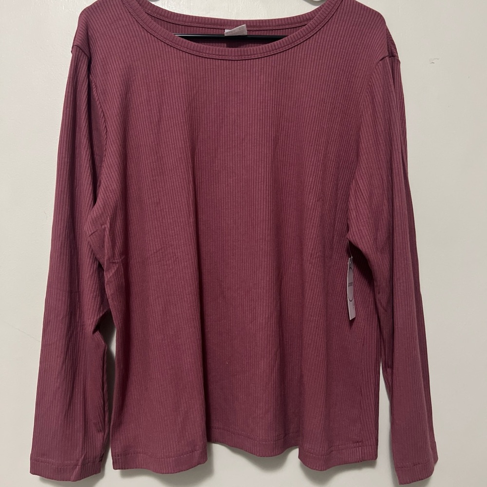 Jockey Ribbed Long Sleeve Top Women's 2XL pink Stretchy Flattering Fit Workout